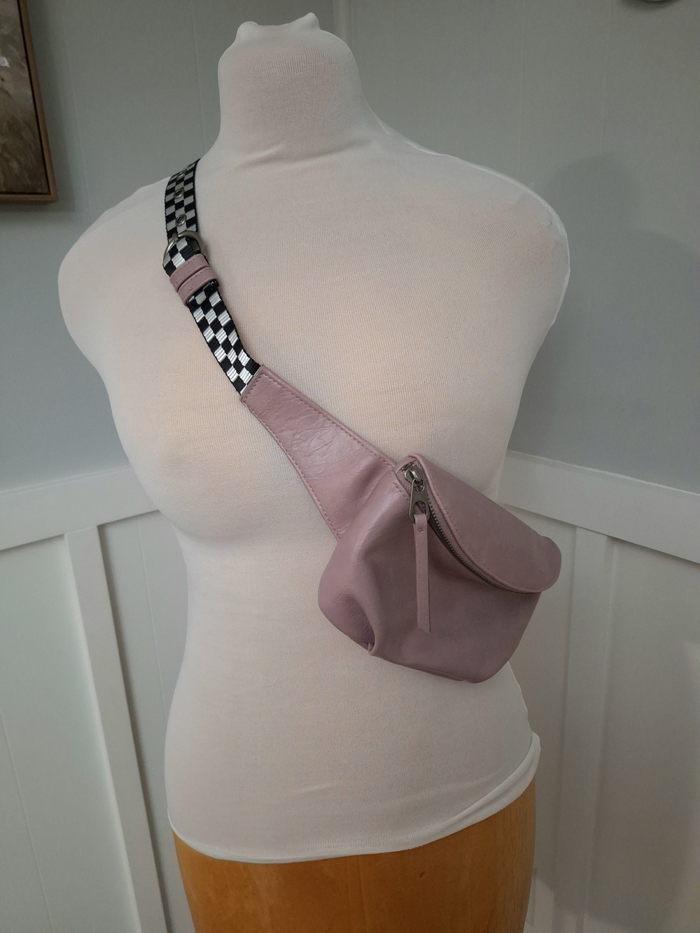 Crossbody Belt Bag with Checker Strap